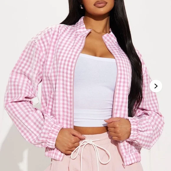 Sale! Fashion Nova Pink Gingham Bomber Jacket SOLD OUT! - Picture 1 of 7